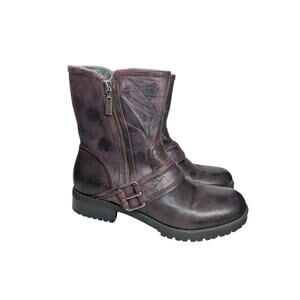 Clarks Faralyn Rise Moto Boots Womens 8.5 Aubergine Buckle Fleece Lined